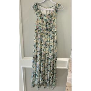 Chelsea & Violet NWT Pastel Maxi High Low Chiffon Look Ruffle Size L Dress